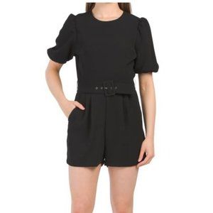 BCBGENERATION Puff Sleeve Belted Woven Romper - 8